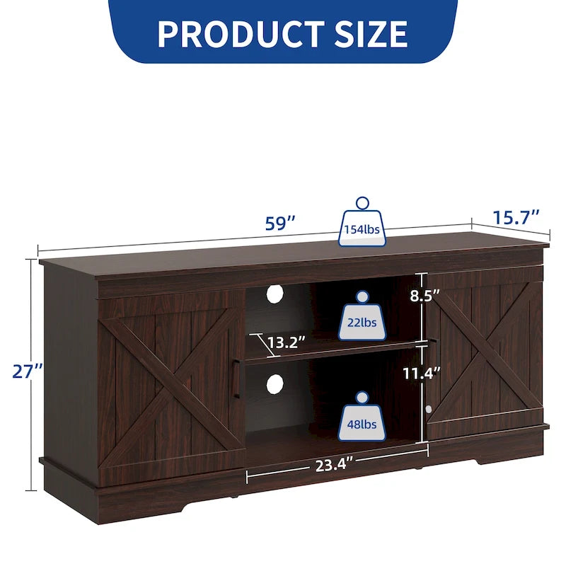 Farmhouse TV Stand with Sliding Barn Door, Media Console with Storage Cabinets, Fits TVs up to 65in