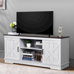 Farmhouse TV Stand with Sliding Barn Door, Media Console with Storage Cabinets, Fits TVs up to 65in