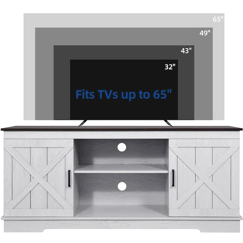 Farmhouse TV Stand with Sliding Barn Door, Media Console with Storage Cabinets, Fits TVs up to 65in