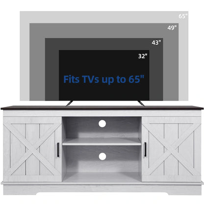 Farmhouse TV Stand with Sliding Barn Doors, Adjustable Shelf, Cord Management, Fits TVs up to 65 in