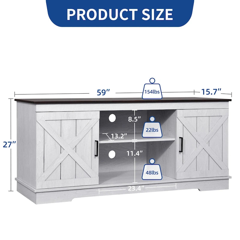 Farmhouse TV Stand with Sliding Barn Door, Media Console with Storage Cabinets, Fits TVs up to 65in