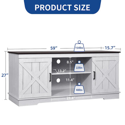 Farmhouse TV Stand with Sliding Barn Doors, Adjustable Shelf, Cord Management, Fits TVs up to 65 in