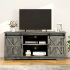 Farmhouse TV Stand with Sliding Barn Door, Media Console with Storage Cabinets, Fits TVs up to 65in