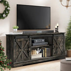 Farmhouse TV Stand with Sliding Barn Door, Media Console with Storage Cabinets, Fits TVs up to 65in