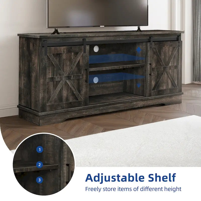 Farmhouse TV Stand with Sliding Barn Door, Media Console with Storage Cabinets, Fits TVs up to 65in