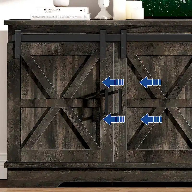 Farmhouse TV Stand with Sliding Barn Door, Media Console with Storage Cabinets, Fits TVs up to 65in