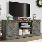 Farmhouse TV Stand with Sliding Barn Door, Media Console with Storage Cabinets, Fits TVs up to 65in