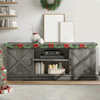 Farmhouse TV Stand with Sliding Barn Door, Media Console with Storage Cabinets, Fits TVs up to 65in