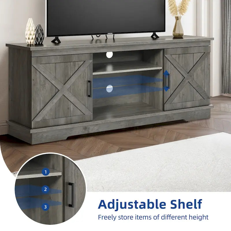 Farmhouse TV Stand with Sliding Barn Door, Media Console with Storage Cabinets, Fits TVs up to 65in