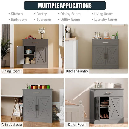 Sideboard Buffet Cabinet with Drawers and Doors, MDF, Multiple Sizes, Kitchen or Dining Room