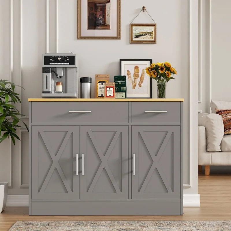 Sideboard Buffet Cabinet with Drawers and Doors, MDF, Multiple Sizes, Kitchen or Dining Room