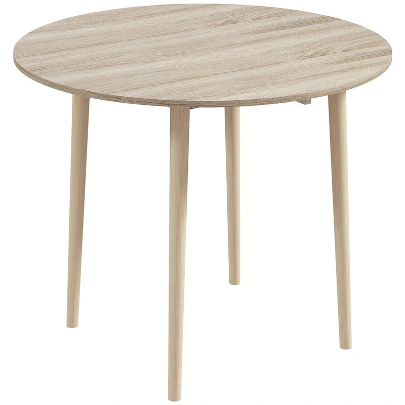 35in Round Folding Dining Table, Collapsible Drop Leaf, Solid Wood Legs, Space-Saving Small Kitchen
