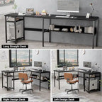 Reversible L Shaped Desk with Storage Shelves, Home Office Corner Desk with Charge Station