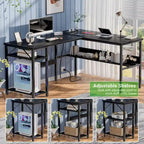 Reversible L Shaped Desk with Storage Shelves, Home Office Corner Desk with Charge Station