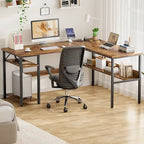Reversible L Shaped Desk with Storage Shelves, Home Office Corner Desk with Charge Station