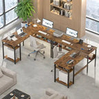 Reversible L Shaped Desk with Storage Shelves, Home Office Corner Desk with Charge Station