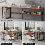 Reversible L Shaped Desk with Storage Shelves, Home Office Corner Desk with Charge Station