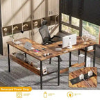 Reversible L Shaped Desk with Storage Shelves, Home Office Corner Desk with Charge Station