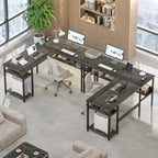Reversible L Shaped Desk with Storage Shelves, Home Office Corner Desk with Charge Station