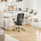 Reversible L Shaped Desk with Storage Shelves, Home Office Corner Desk with Charge Station