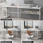 Reversible L Shaped Desk with Storage Shelves, Home Office Corner Desk with Charge Station