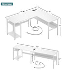 Reversible L Shaped Desk with Storage Shelves, Home Office Corner Desk with Charge Station