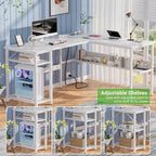 Reversible L Shaped Desk with Storage Shelves, Home Office Corner Desk with Charge Station
