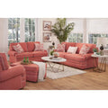 Fauteuil d'appoint rond côtier, tissu effet lin corail, coussins réversibles, salon