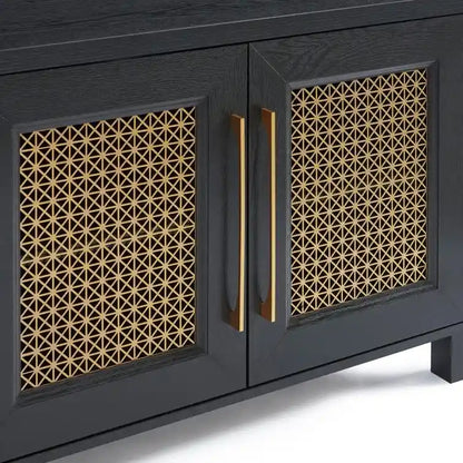 TV Stand Media Console with Rattan Doors, 69.5 in, Fits TVs up to 78 in, MDF with Cable Management