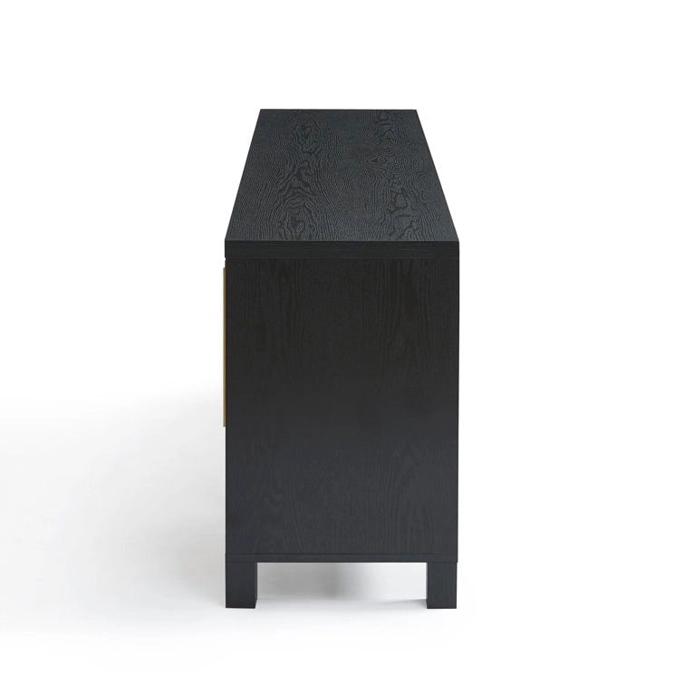 TV Stand Media Console with Rattan Doors, 69.5 in, Fits TVs up to 78 in, MDF with Cable Management