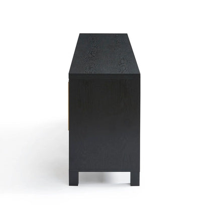 TV Stand Media Console with Rattan Doors, 69.5 in, Fits TVs up to 78 in, MDF with Cable Management