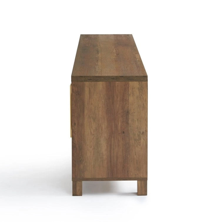 TV Stand Media Console with Rattan Doors, 69.5 in, Fits TVs up to 78 in, MDF with Cable Management