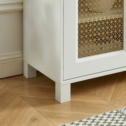TV Stand Media Console with Rattan Doors, 69.5 in, Fits TVs up to 78 in, MDF with Cable Management