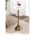 Scalloped Marble & Metal Drink Side Table, Modern Glam Accent Table for Living Room or Bedroom