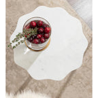 Scalloped Marble & Metal Drink Side Table, Modern Glam Accent Table for Living Room or Bedroom