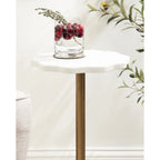 Scalloped Marble & Metal Drink Side Table, Modern Glam Accent Table for Living Room or Bedroom