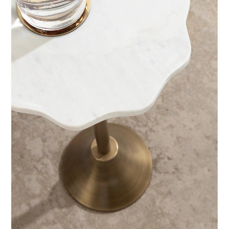 Scalloped Marble & Metal Drink Side Table, Modern Glam Accent Table for Living Room or Bedroom