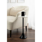 Scalloped Marble & Metal Drink Side Table, Modern Glam Accent Table for Living Room or Bedroom