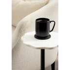 Scalloped Marble & Metal Drink Side Table, Modern Glam Accent Table for Living Room or Bedroom