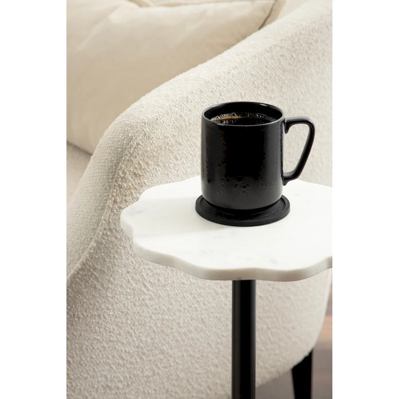 Scalloped Marble & Metal Drink Side Table, Modern Glam Accent Table for Living Room or Bedroom
