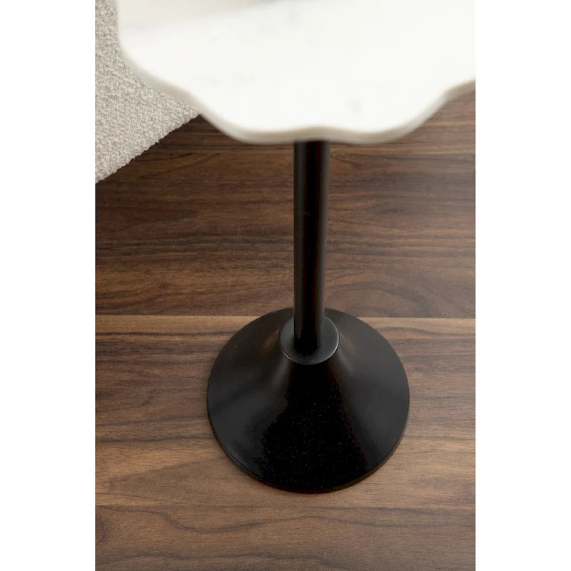 Scalloped Marble & Metal Drink Side Table, Modern Glam Accent Table for Living Room or Bedroom