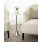 Scalloped Marble & Metal Drink Side Table, Modern Glam Accent Table for Living Room or Bedroom