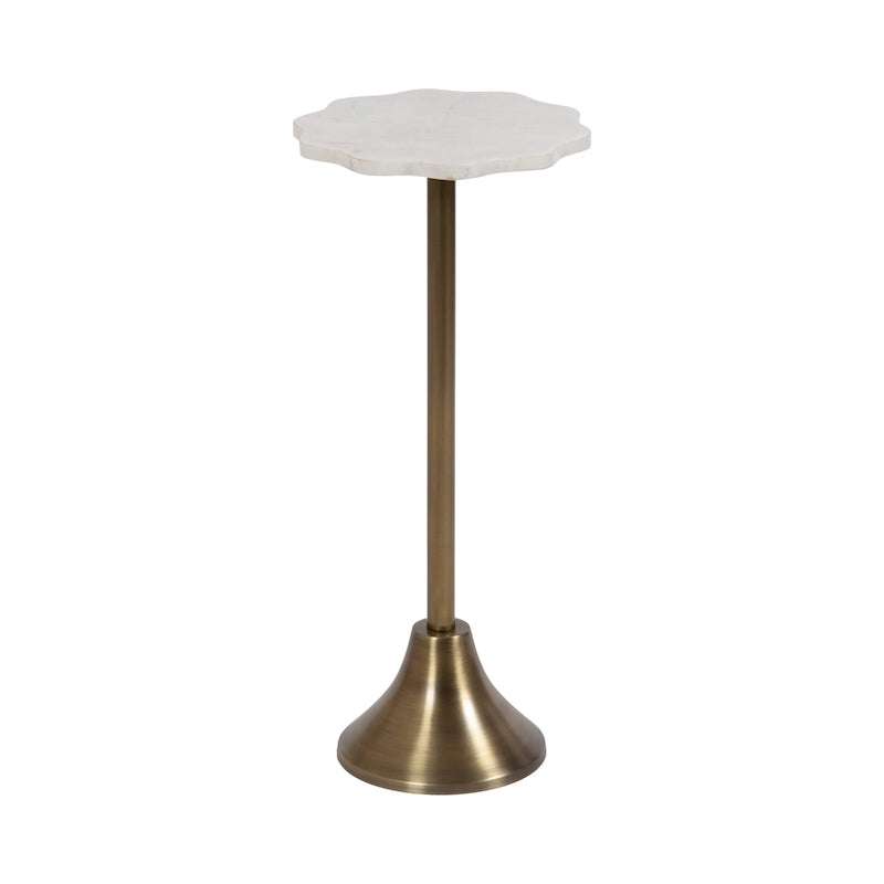 Scalloped Marble & Metal Drink Side Table, Modern Glam Accent Table for Living Room or Bedroom