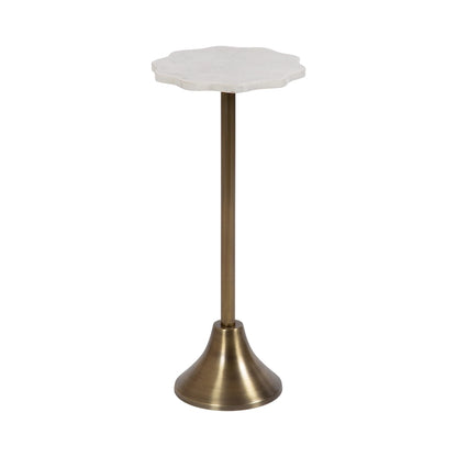 Scalloped Marble & Metal Drink Side Table, Modern Glam Accent Table