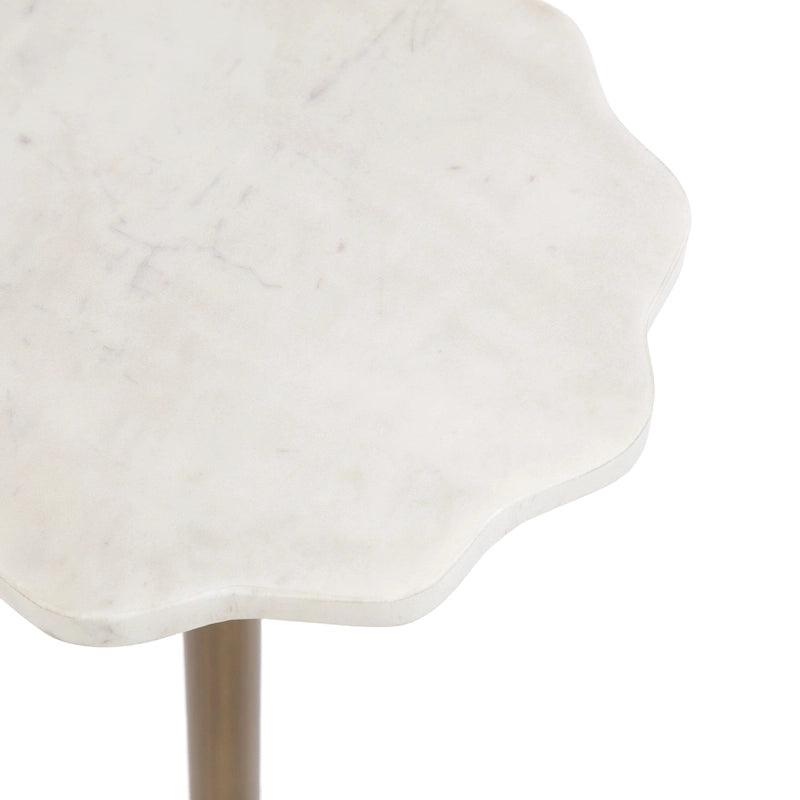 Scalloped Marble & Metal Drink Side Table, Modern Glam Accent Table for Living Room or Bedroom