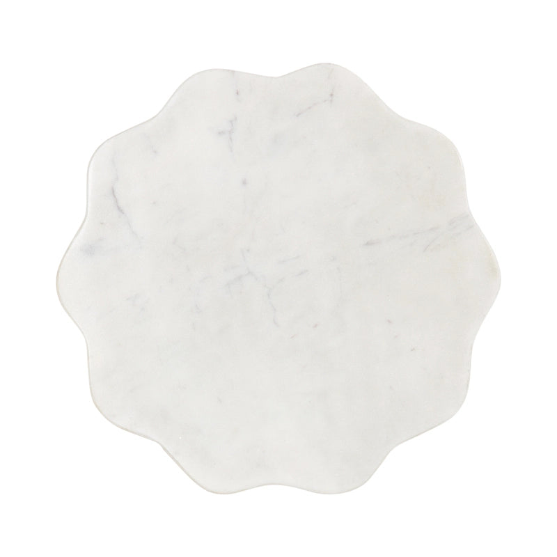 Scalloped Marble & Metal Drink Side Table, Modern Glam Accent Table for Living Room or Bedroom