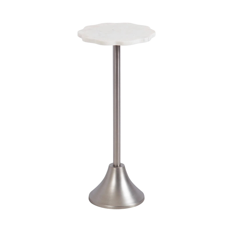 Scalloped Marble & Metal Drink Side Table, Modern Glam Accent Table for Living Room or Bedroom