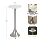 Scalloped Marble & Metal Drink Side Table, Modern Glam Accent Table for Living Room or Bedroom