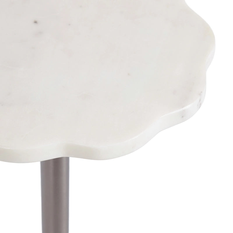 Scalloped Marble & Metal Drink Side Table, Modern Glam Accent Table for Living Room or Bedroom