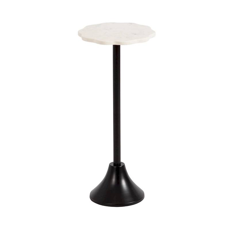 Scalloped Marble & Metal Drink Side Table, Modern Glam Accent Table for Living Room or Bedroom